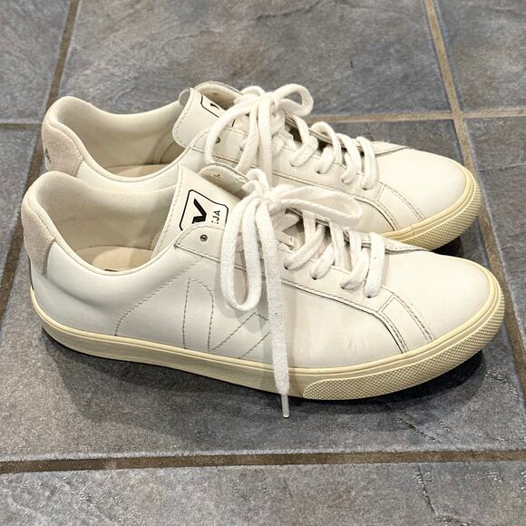 Veja Esplar Sneaker Leather V Logo Lace-Up Low Top Athletic Shoes, White - Picture 6 of 11